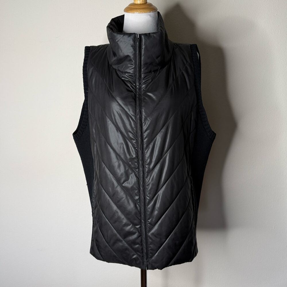 Eileen Fisher Black Quilted Stand Collar Vest